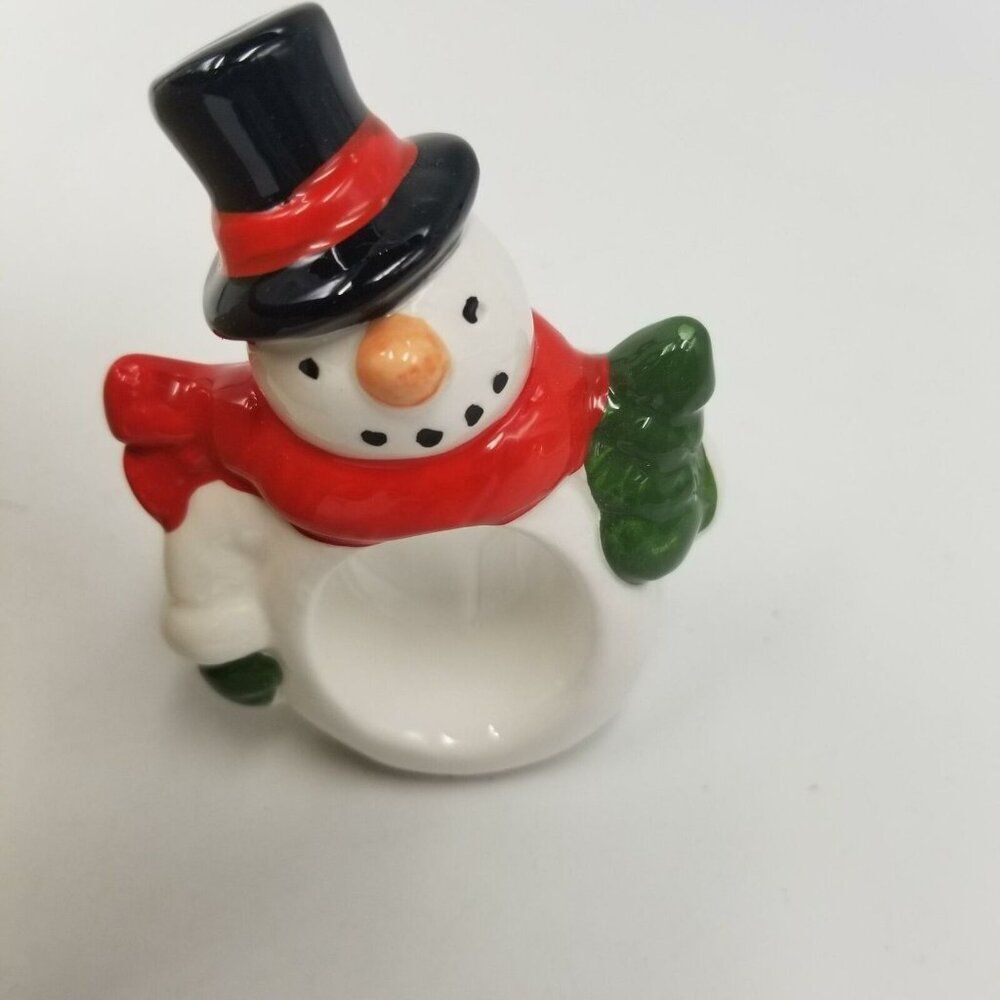 Vintage 80s Ceramic Christmas Snowman Napkin Rings Set of 8 Novelty New